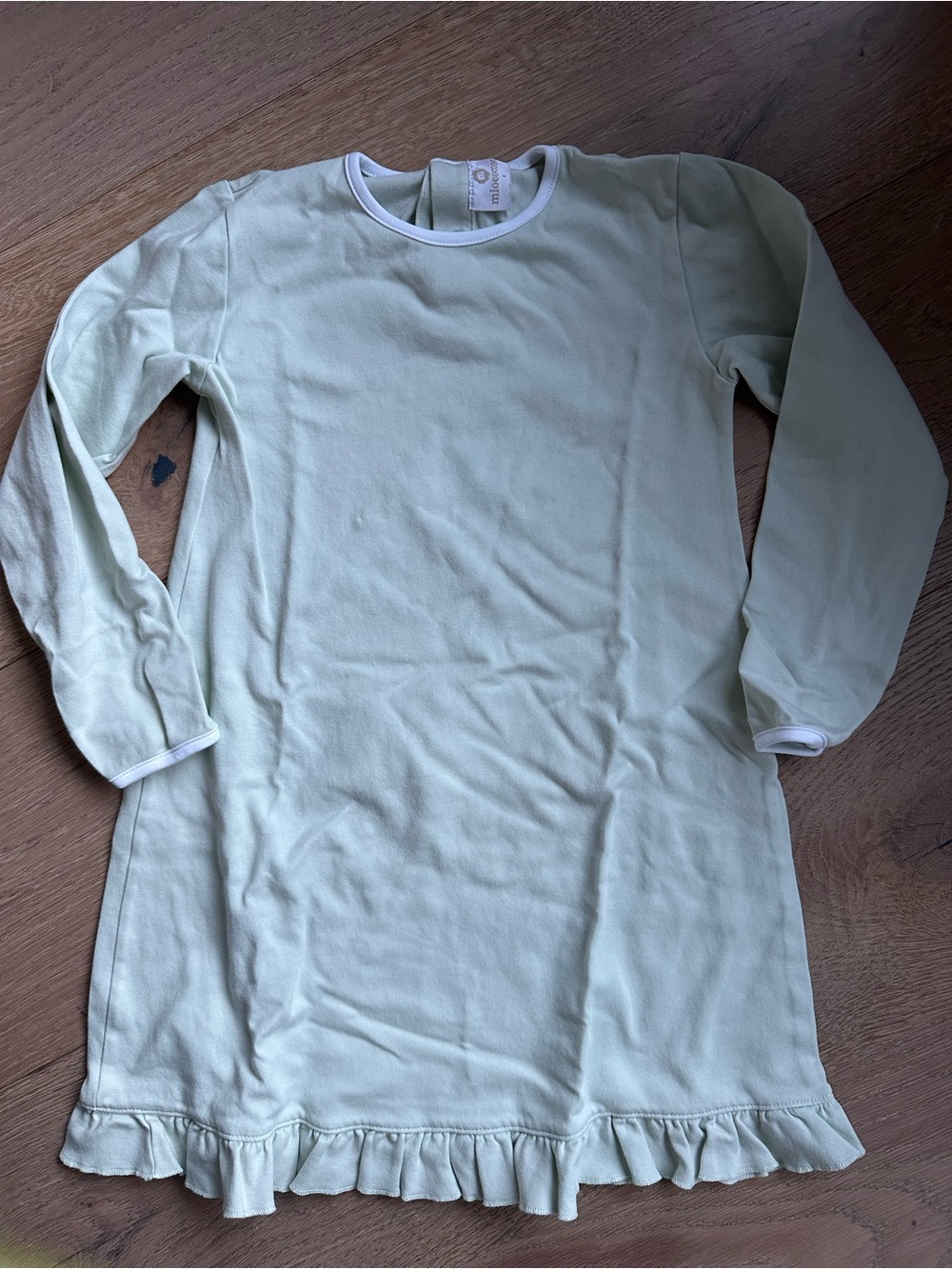 Miocotton Long Sleeve Ruffle Hem Pajama Nightgown 100% cotton - Light Mint 8